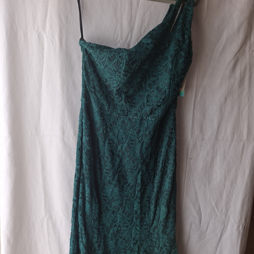 BCX Teal One-Shoulder Lace Evening Dress Fully Lined Sparkles. Fit And Flare.